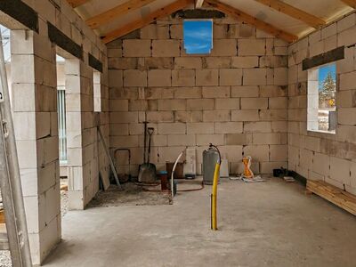 Blockbygge interiör murning