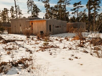 Modernt trähus i skog