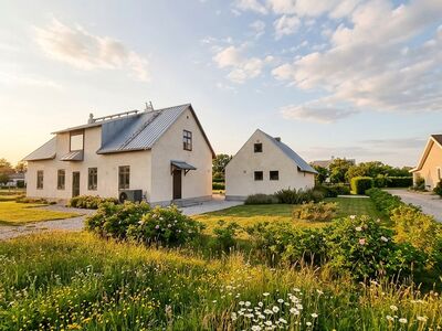 Vita hus på öppet fält